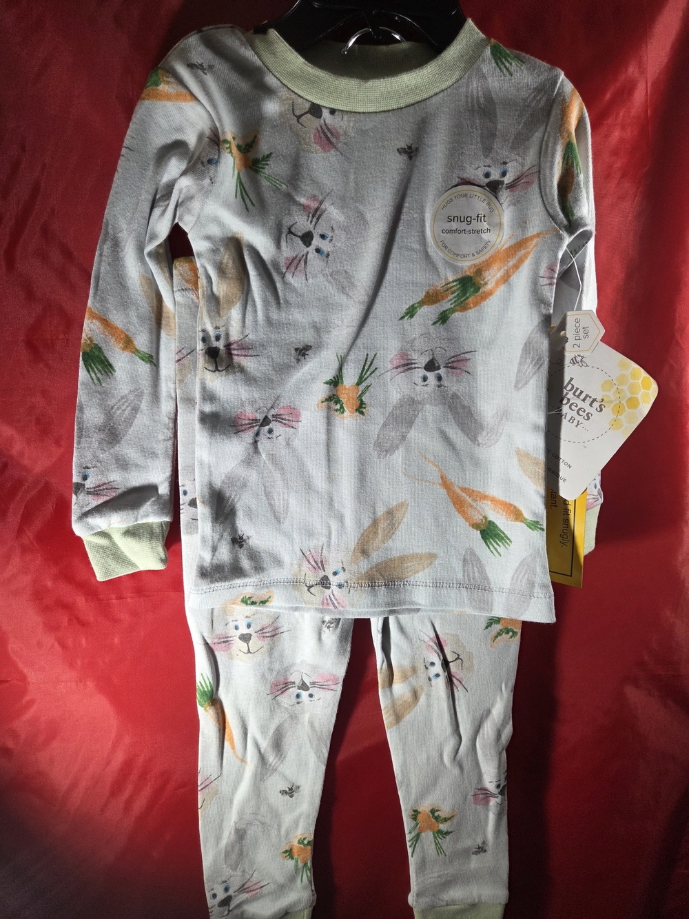 Burt's Bees Baby White Bunny & Carrot Print Pajama Set - Green Trim
